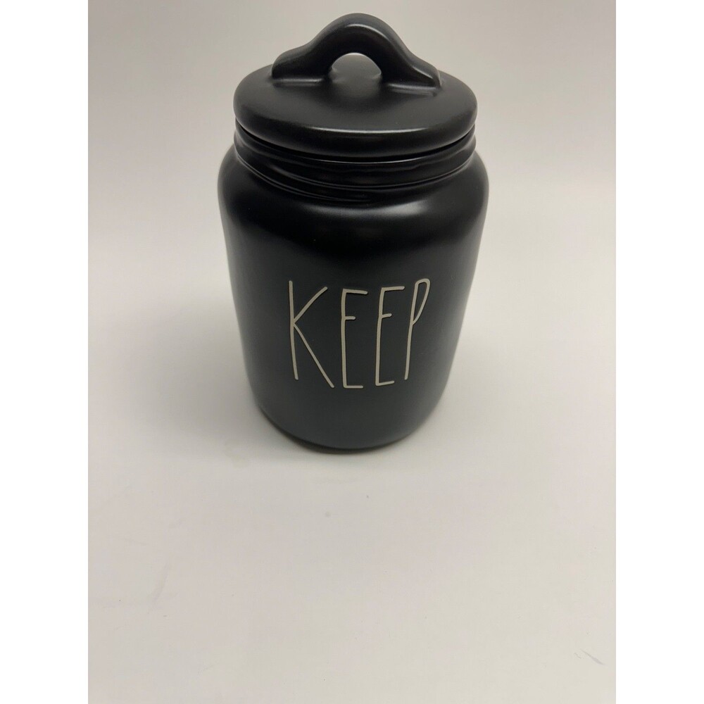 Rae Dunn KEEP Black Ceramic Canister with Lid Farmhouse Kitchen Storage